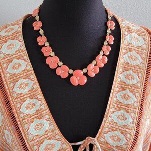 Dana Buchman Gold Tone Orange Floral Enamel Flower Collar Statement Necklace